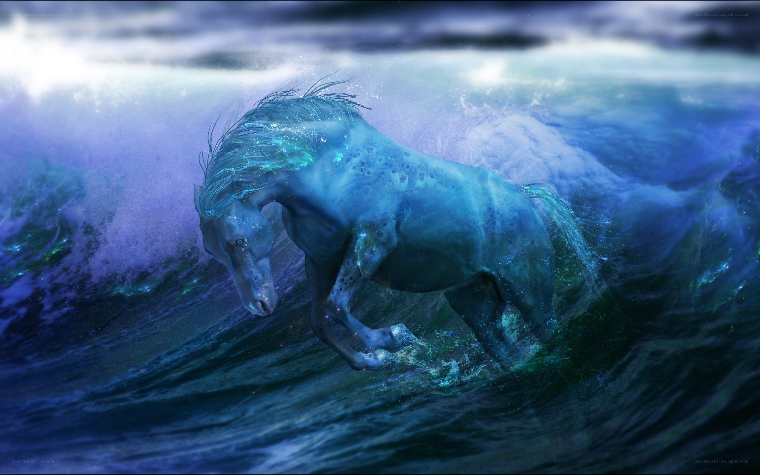 mythical horse in ocean waves