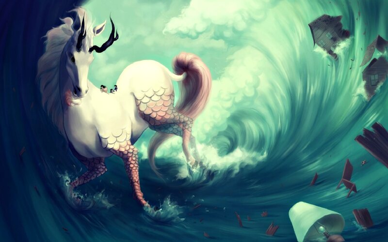 Mythical Horse in Storm — Blue