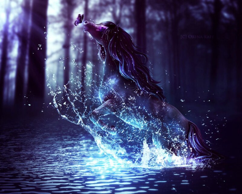 Mythical Horse in Water — Blue