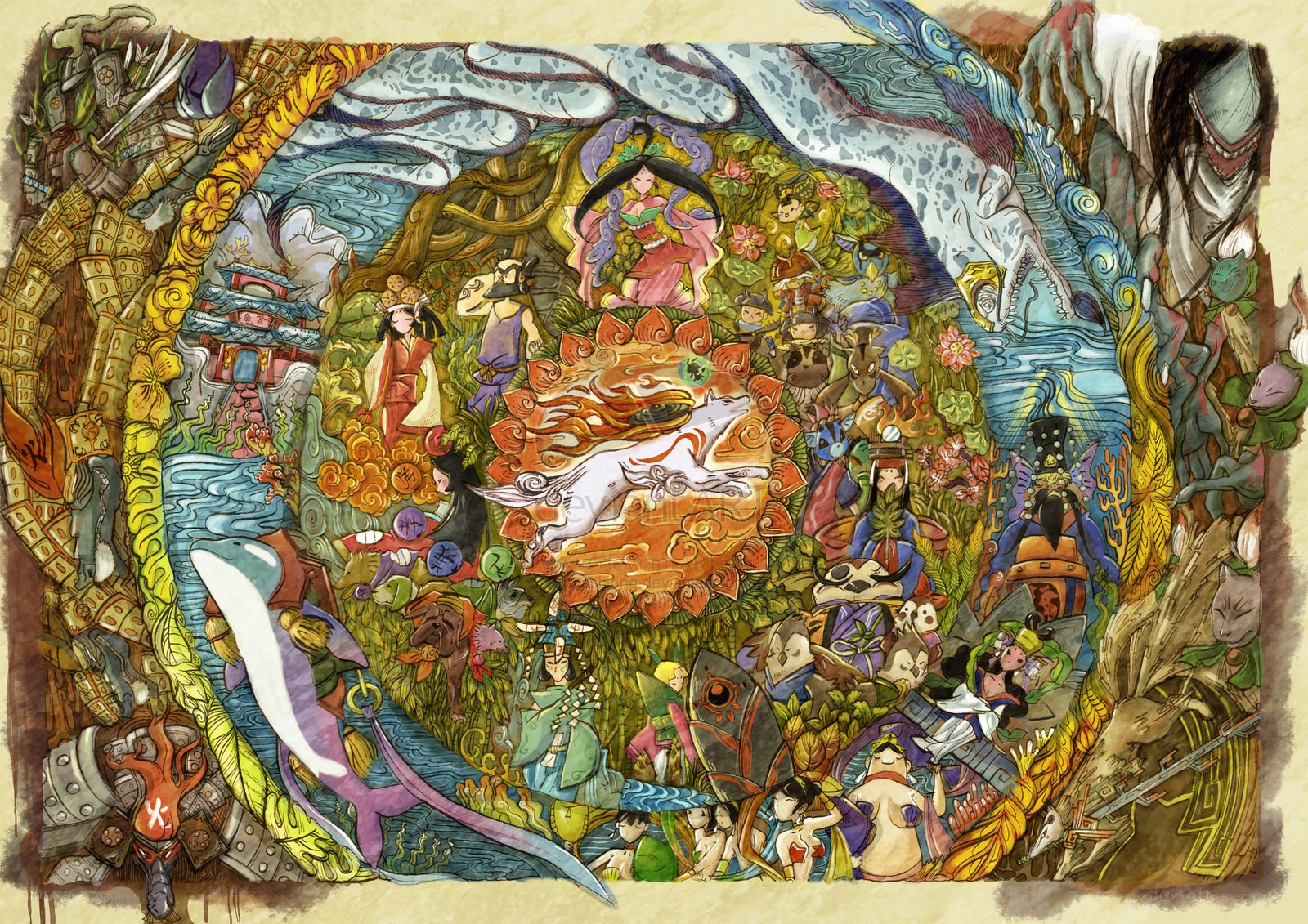 Mythical Japanese creatures collage