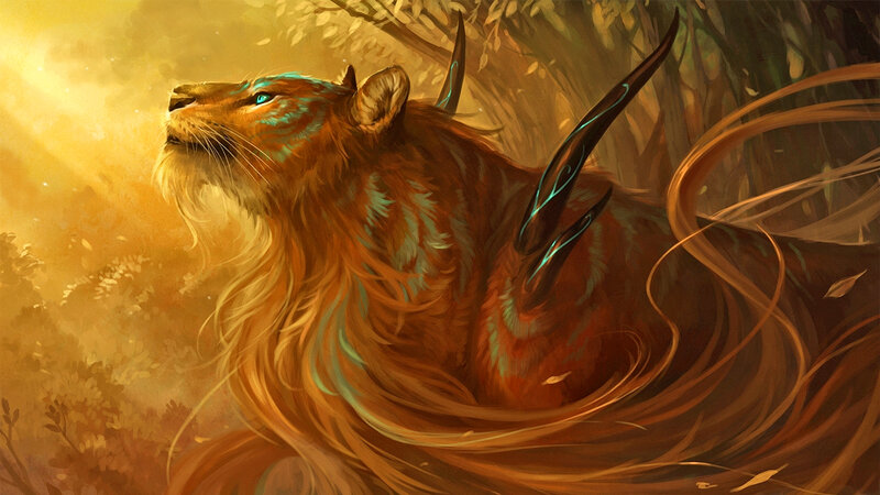 Mythical Lion with Antlers — Brown