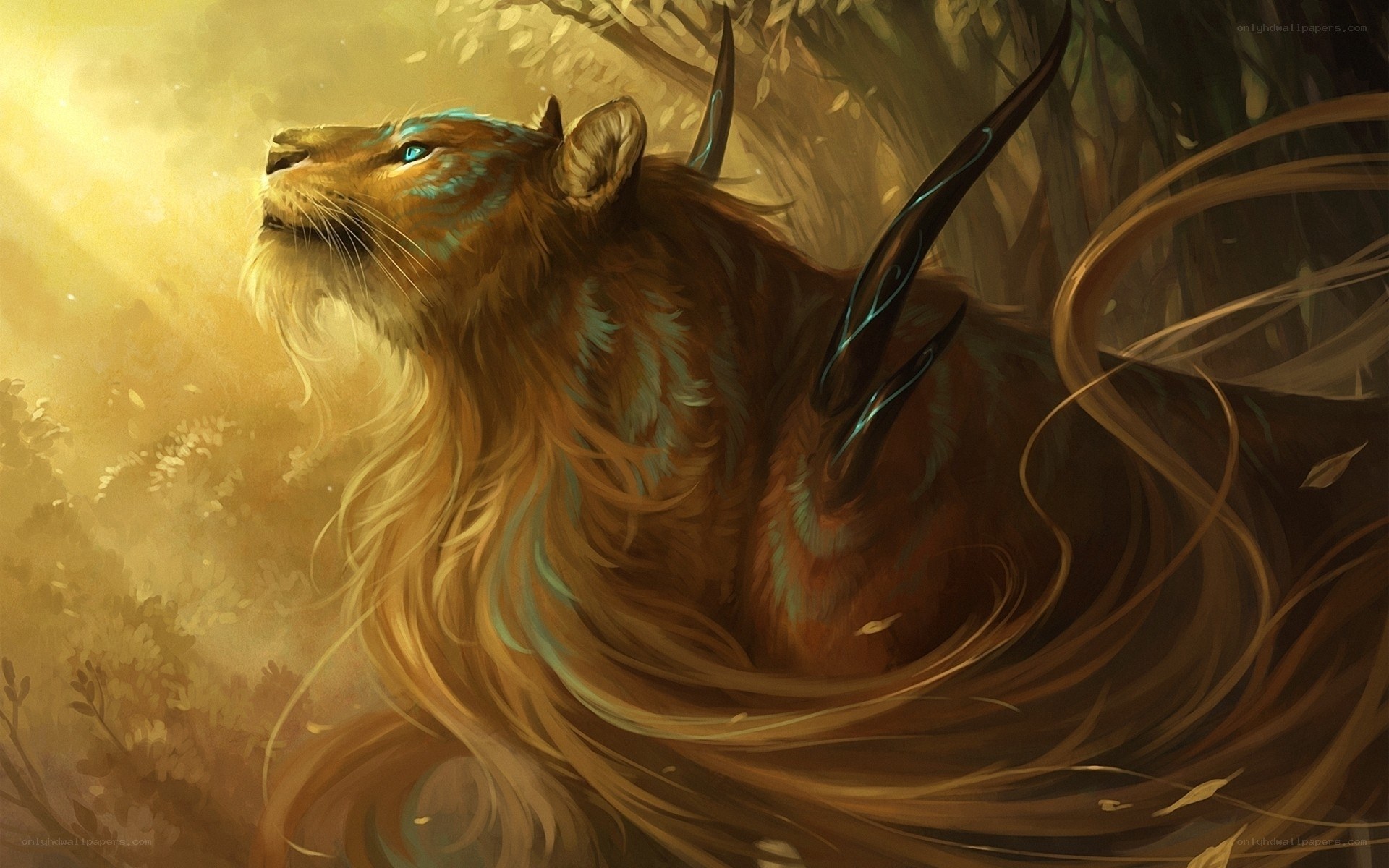mythical lion with glowing eyes