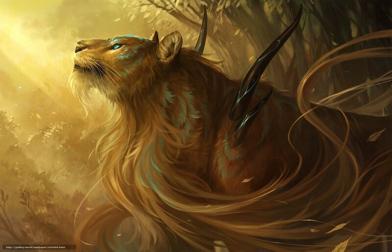 mythical lion with glowing markings
