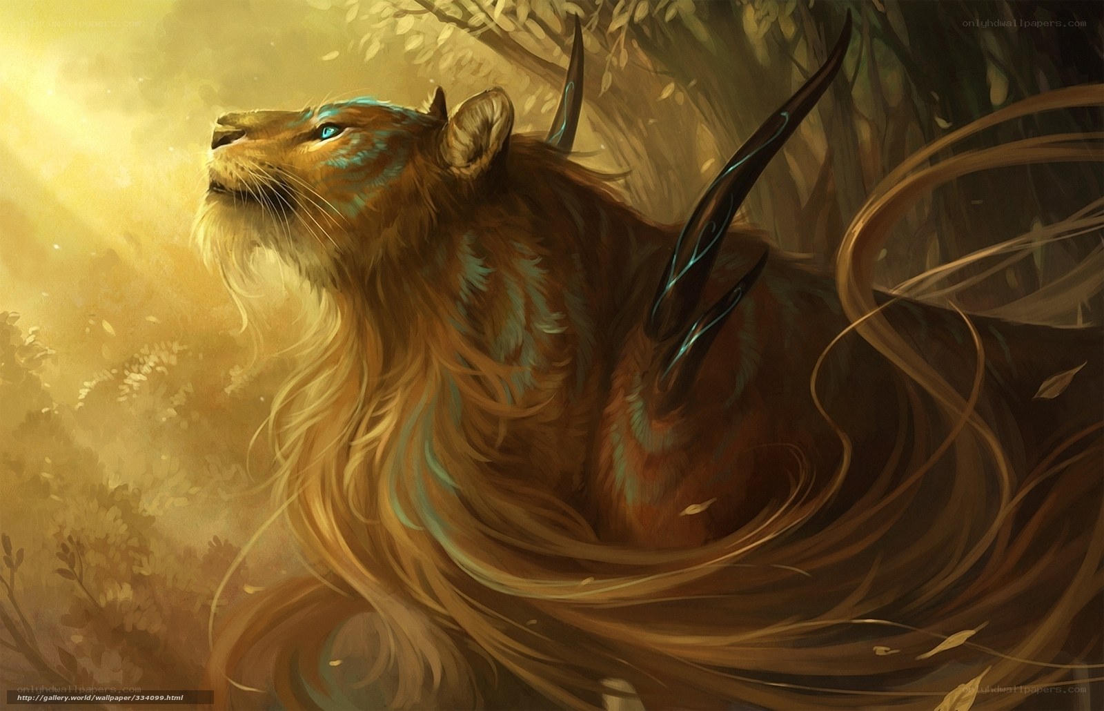 mythical lion with glowing markings