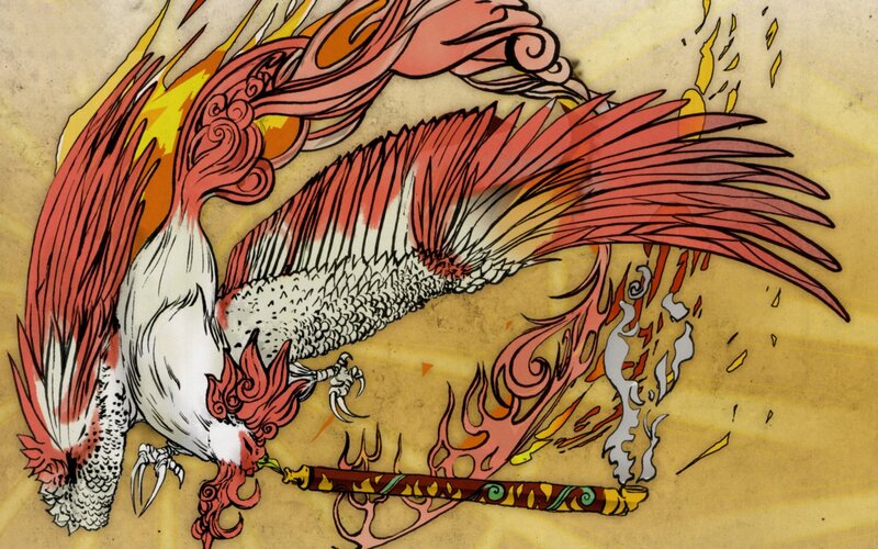 mythical phoenix in flames
