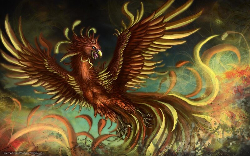 Mythical phoenix in flight