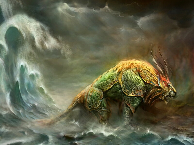 Mythical sea beast in storm