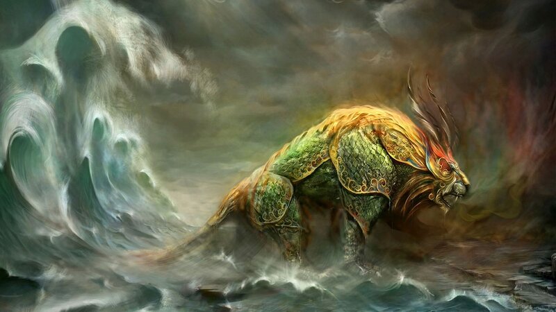 Mythical sea beast in storm