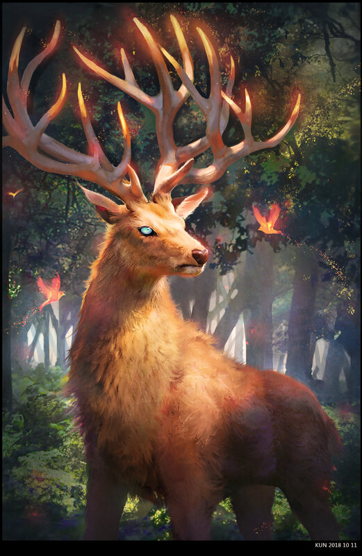 Mythical Stag in Forest — Brown