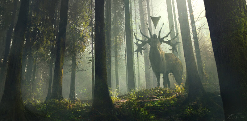 Mythical Stag in Forest — Green