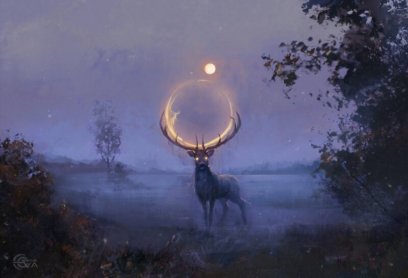 Mythical Stag with Glowing Antlers