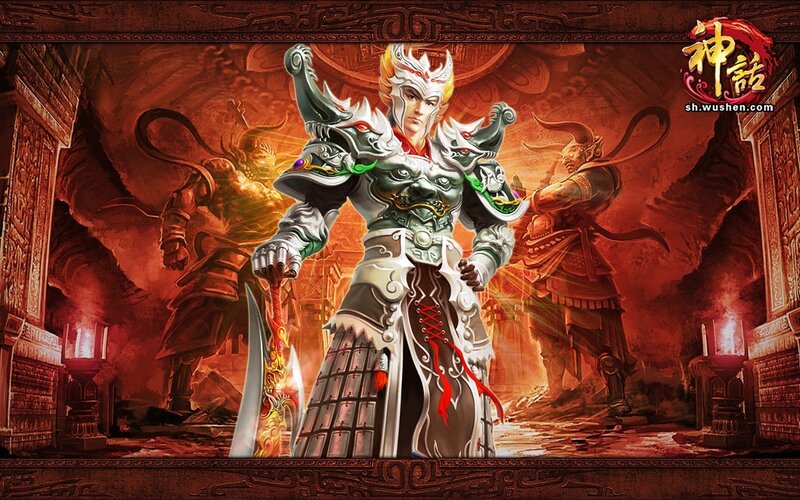 Mythical warrior in ancient temple