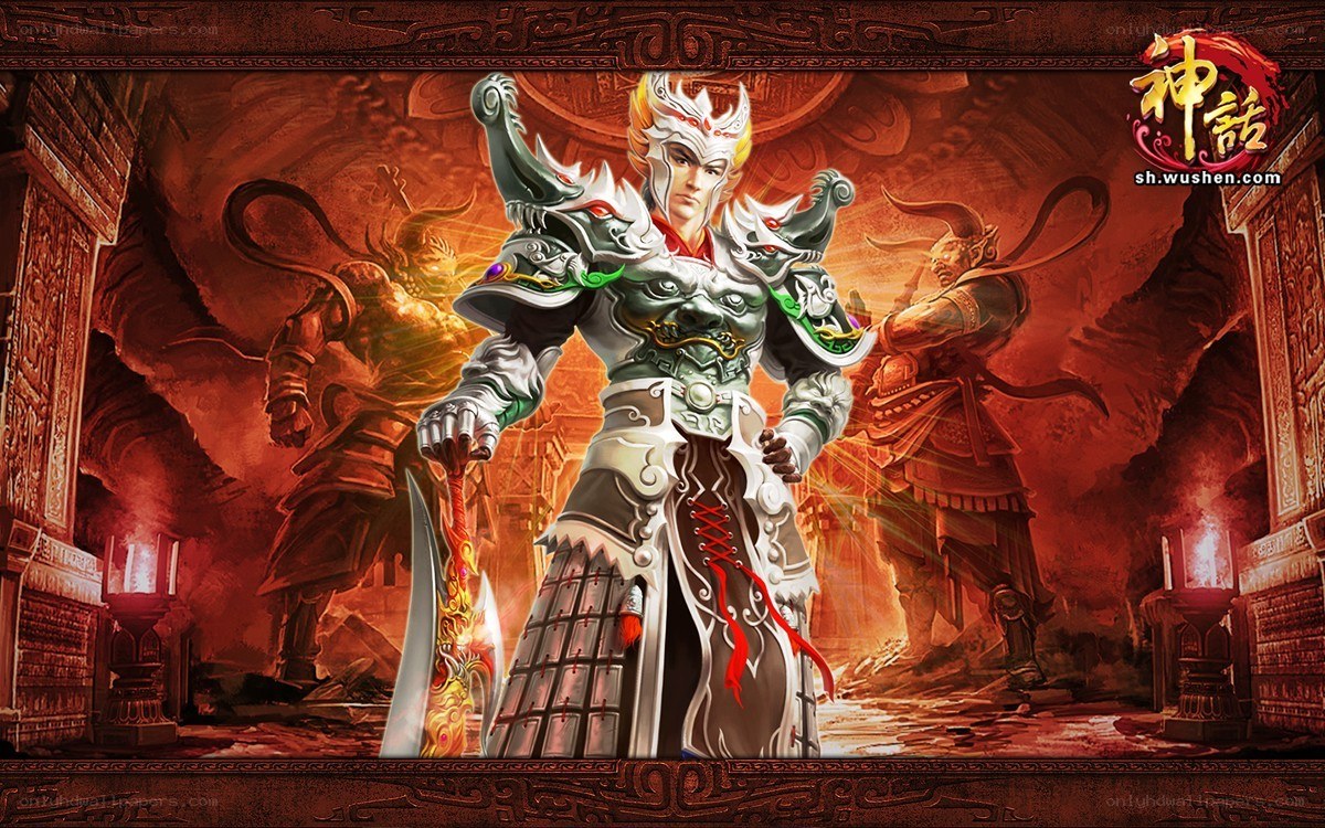 Mythical warrior in ancient temple