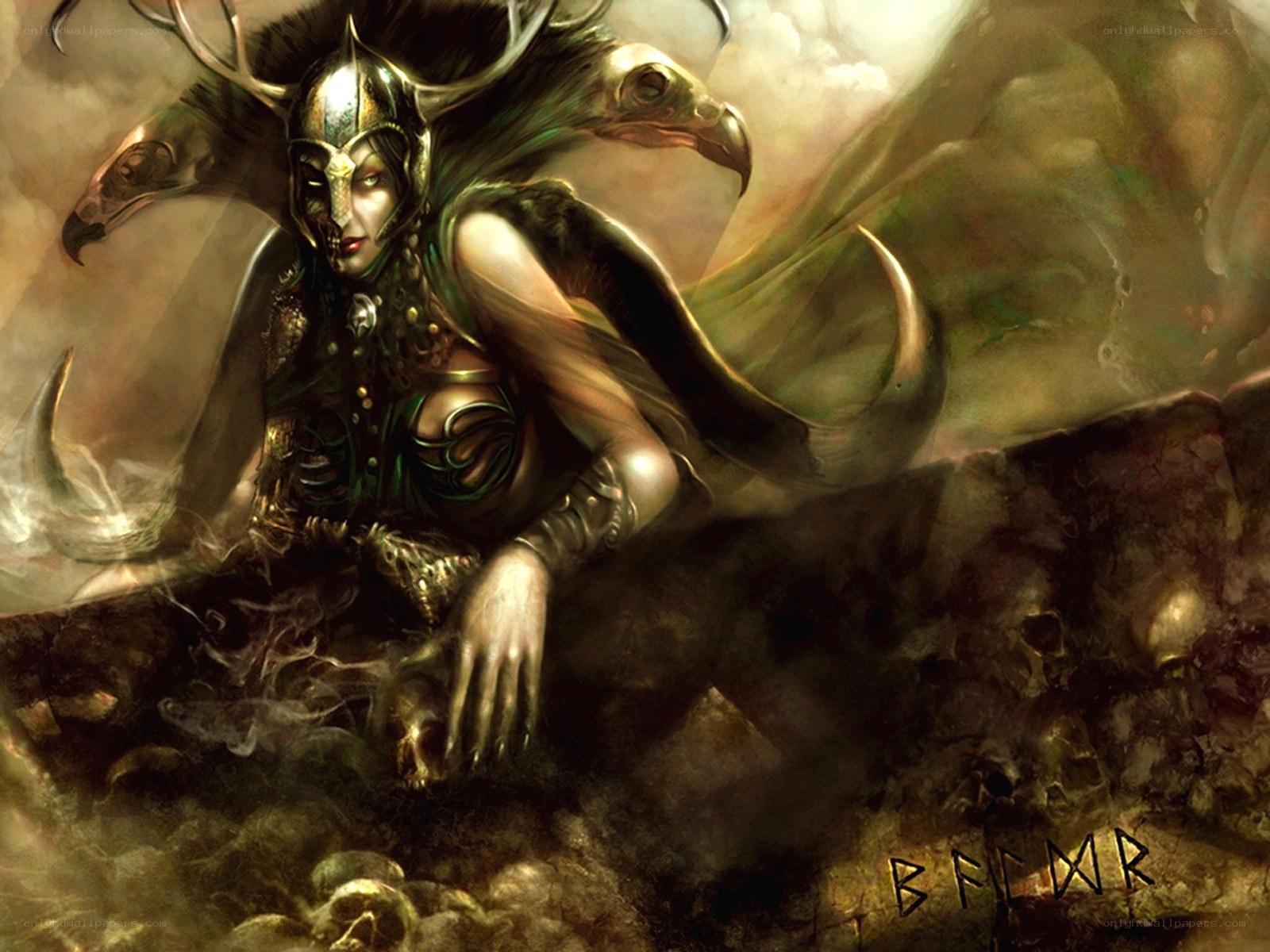 mythical warrior with bird heads