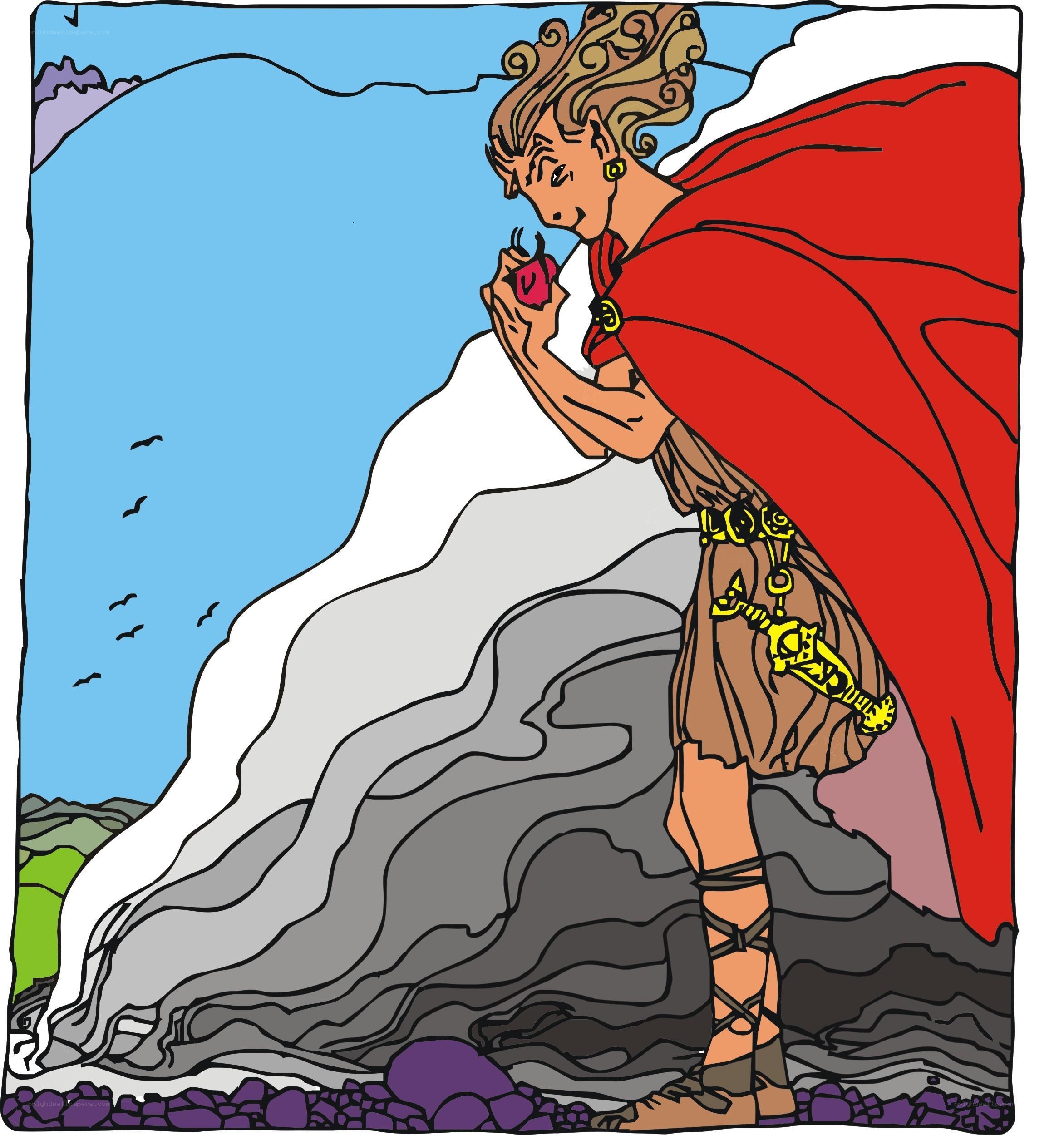 mythical warrior with red cloak