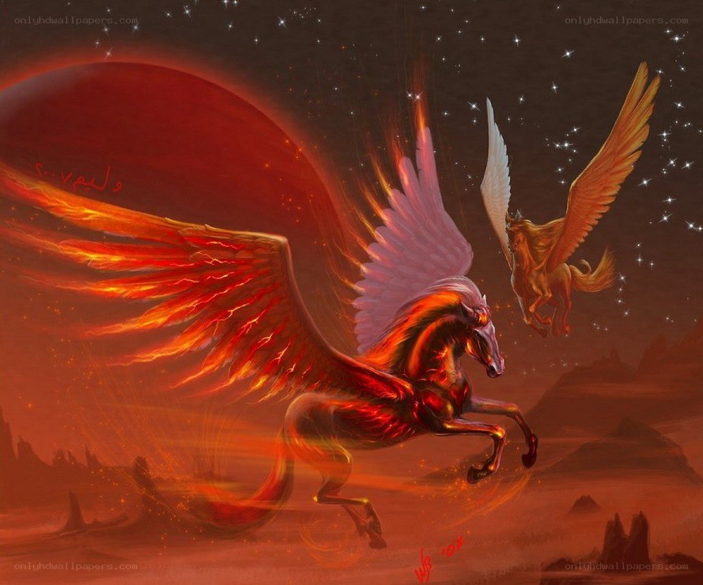 Mythical winged horses in space