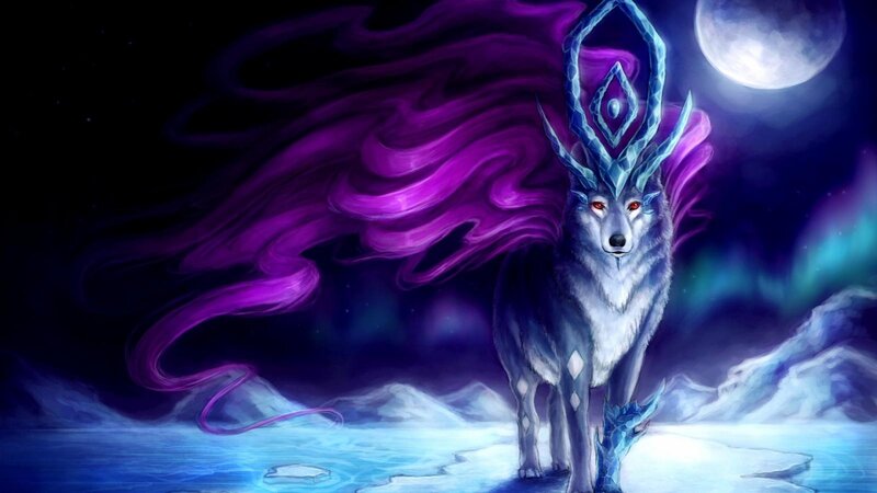 mythical wolf under moonlight