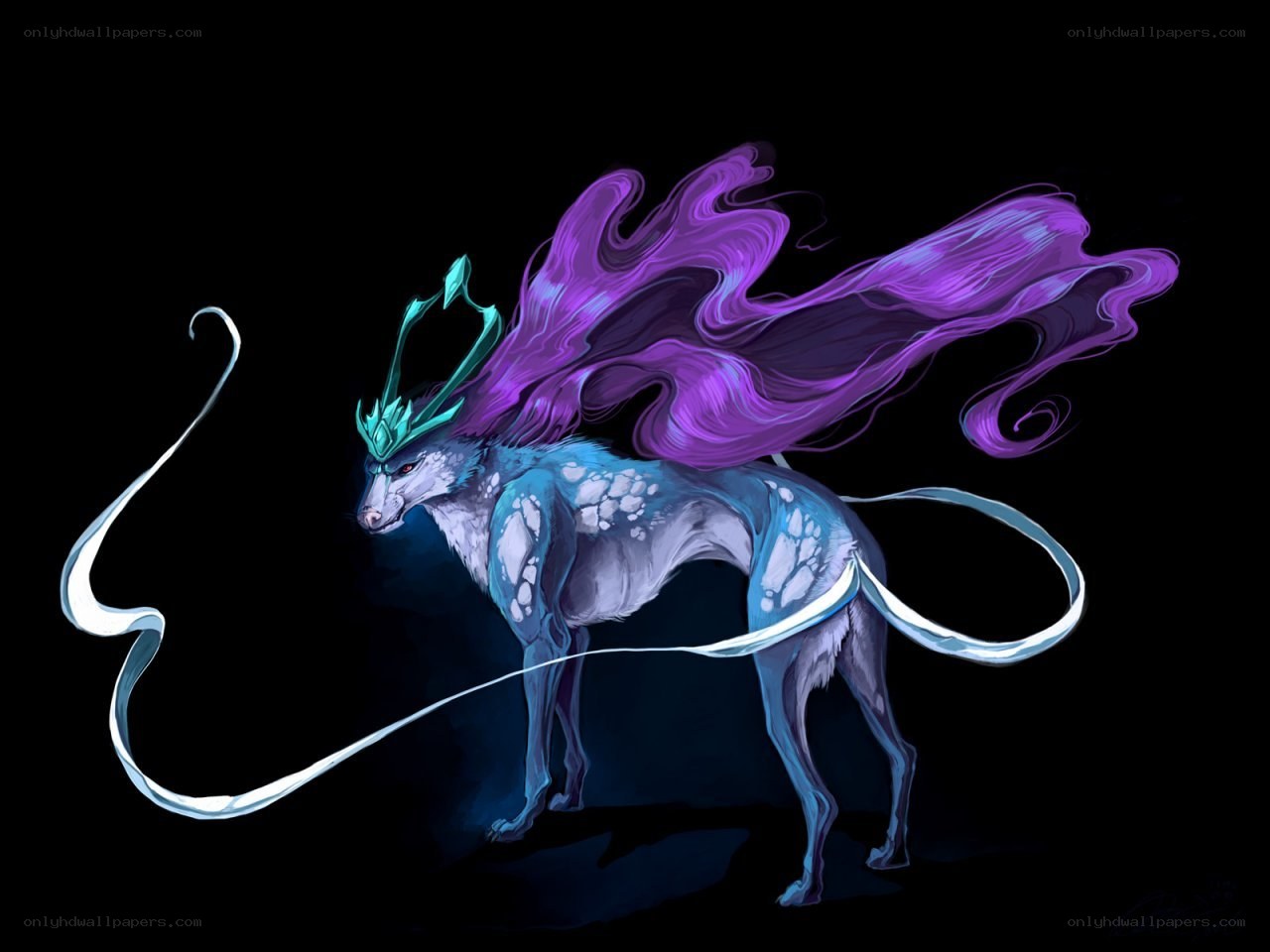 mythical wolf with purple mane