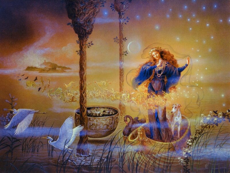 mythical woman in a boat