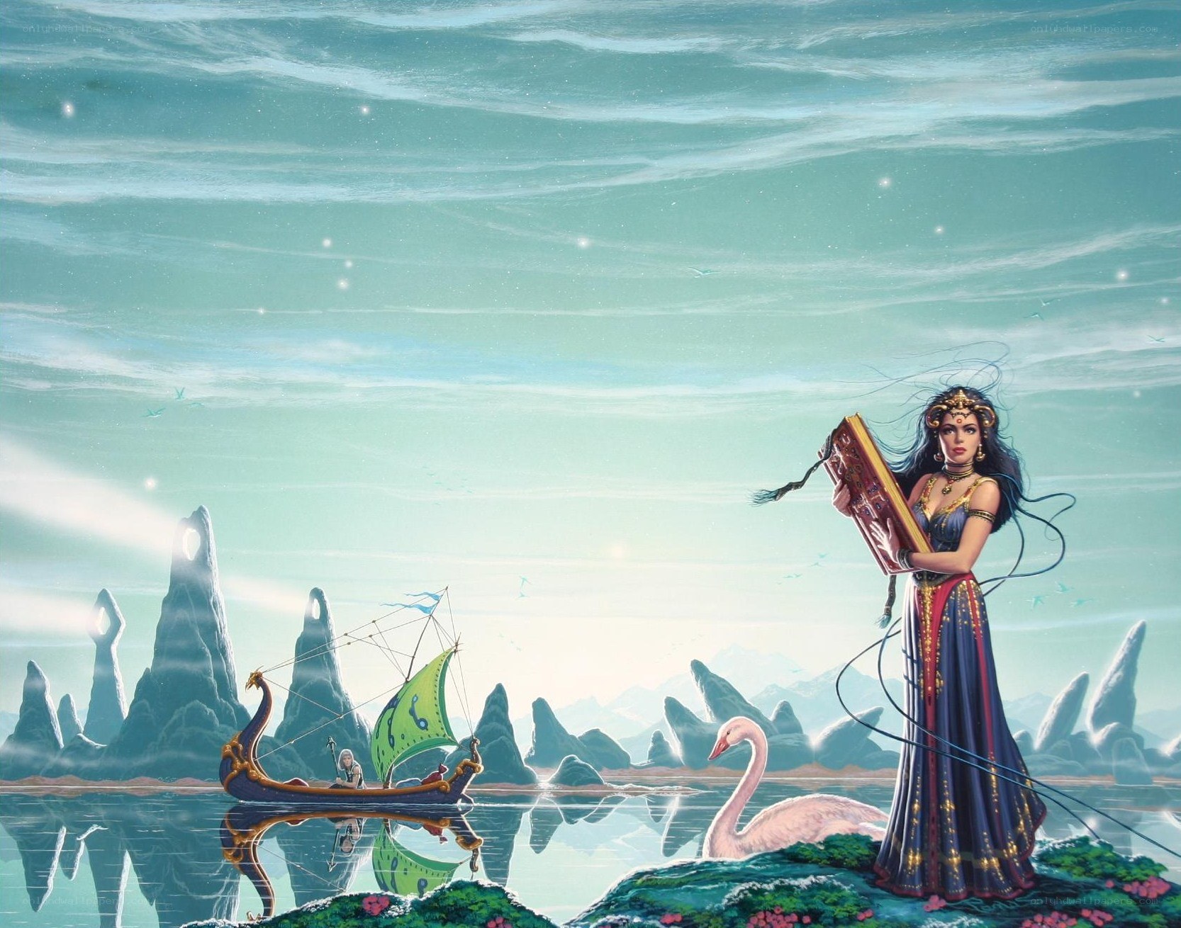 mythical woman with book