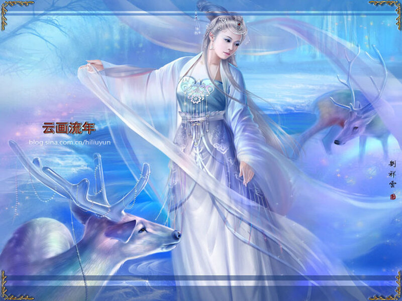 mythical woman with deer