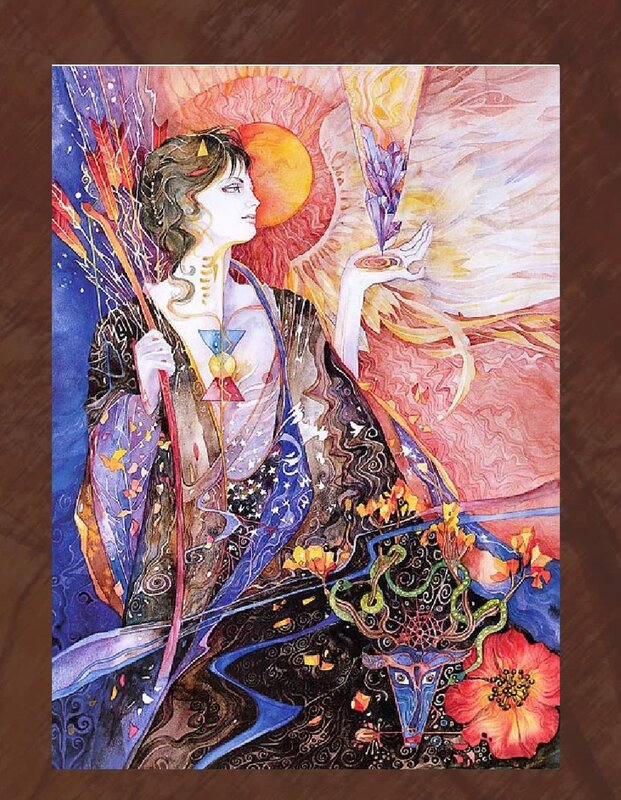 Mythical woman with sun and crystals