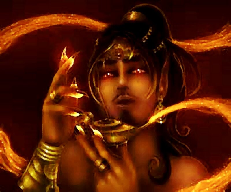 Mythological Figure with Glowing Eyes