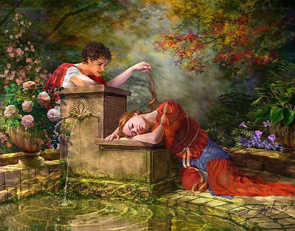Mythological garden scene