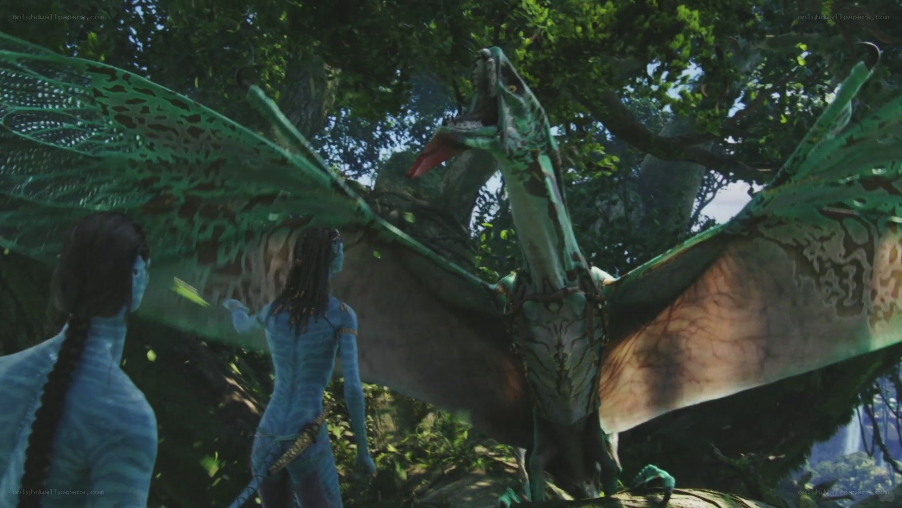 Na'vi and banshee in jungle