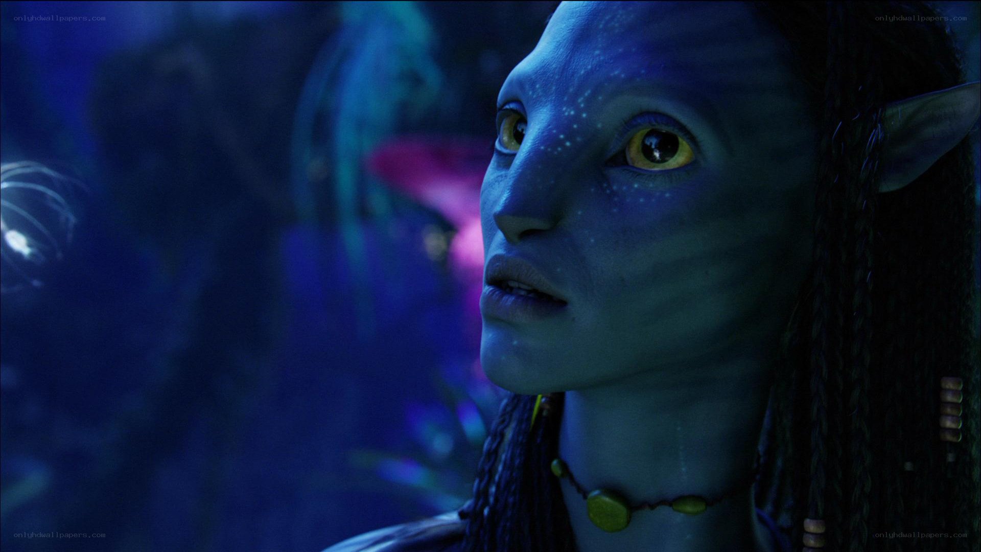 Na'vi character in blue light