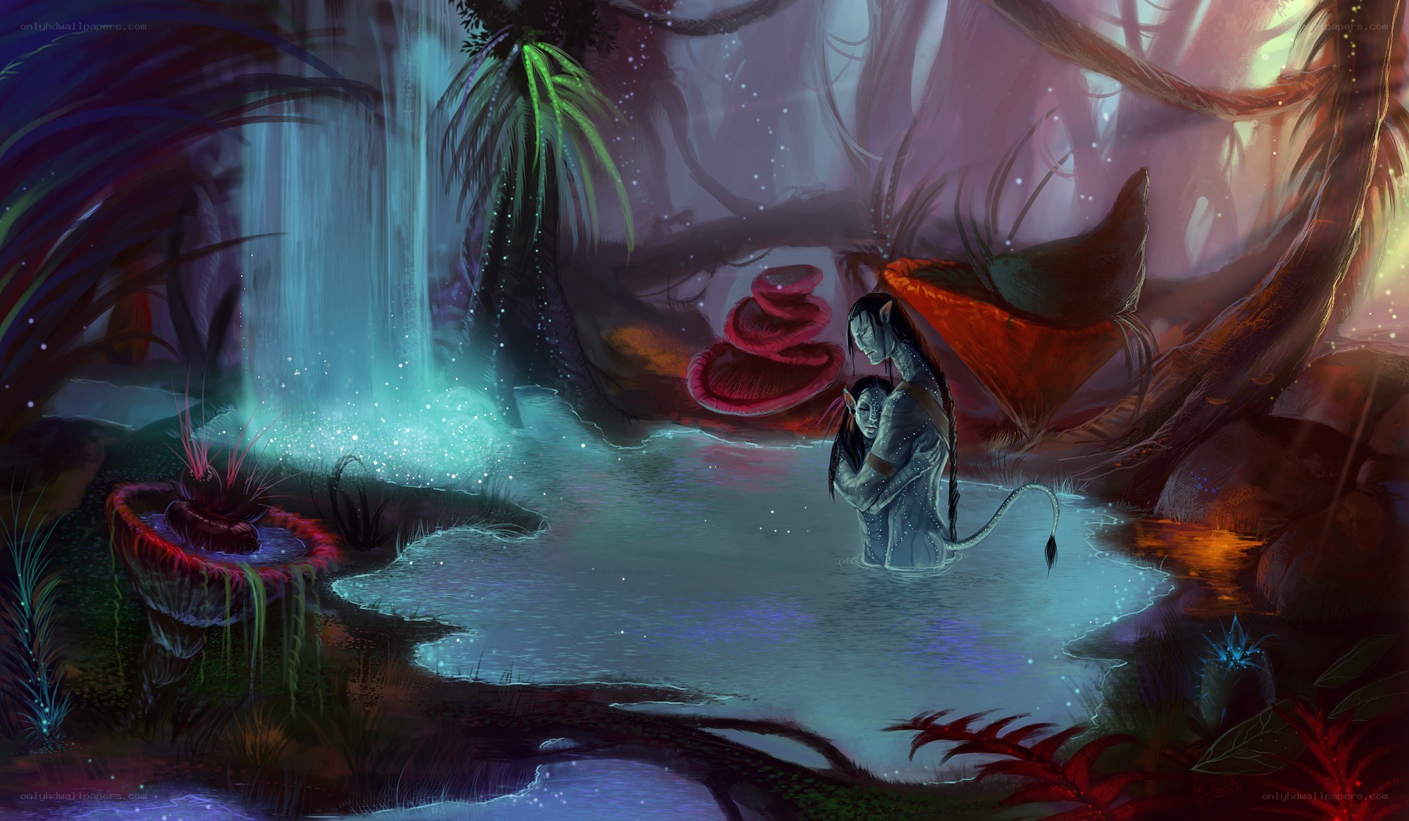 Na'vi couple in a forest pool