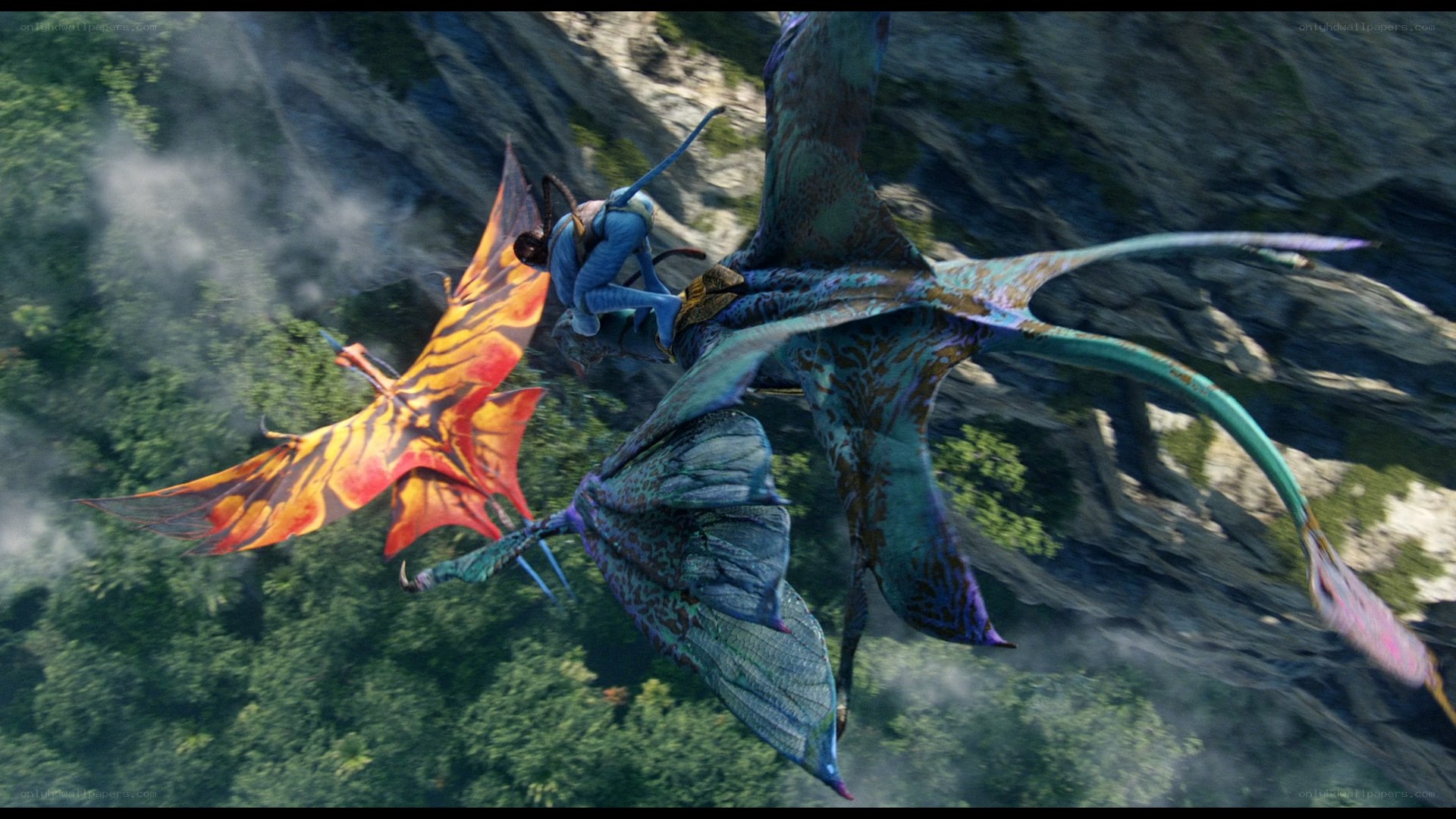 Na'vi riding banshees in flight