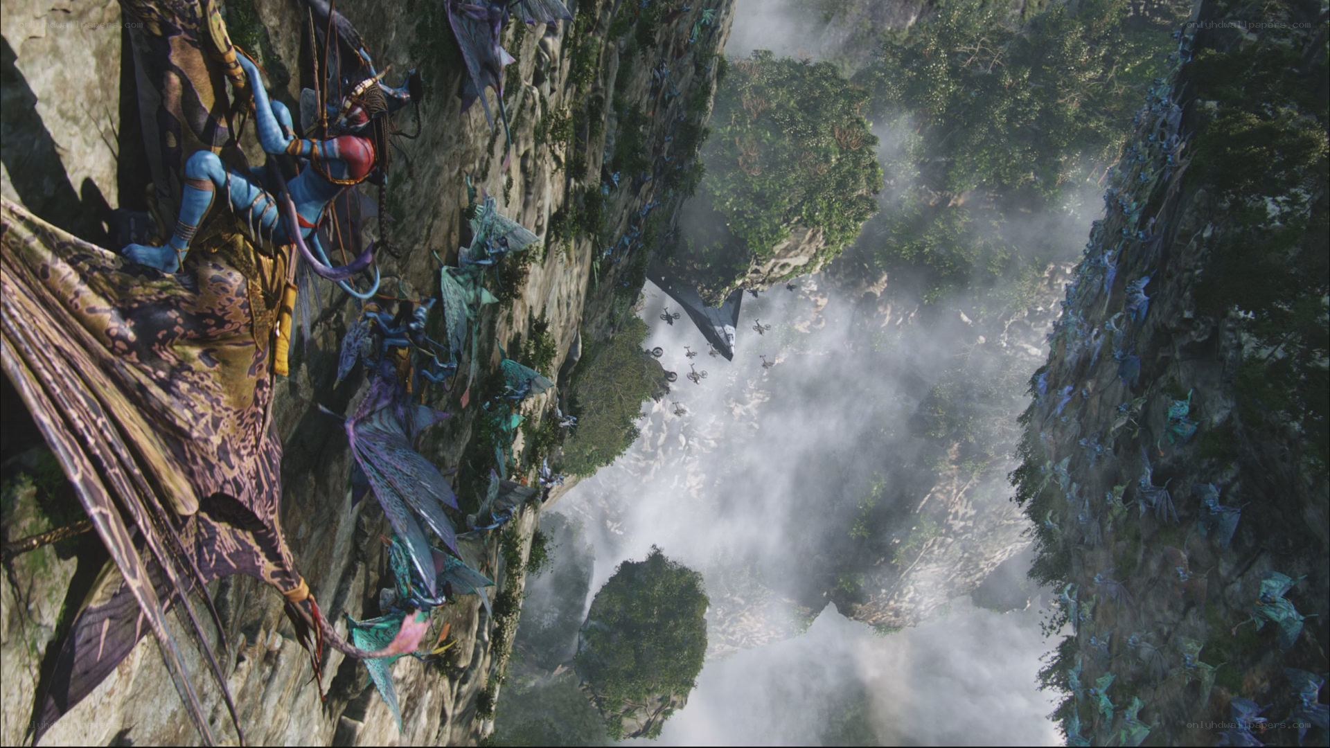 Na'vi warriors scaling cliff