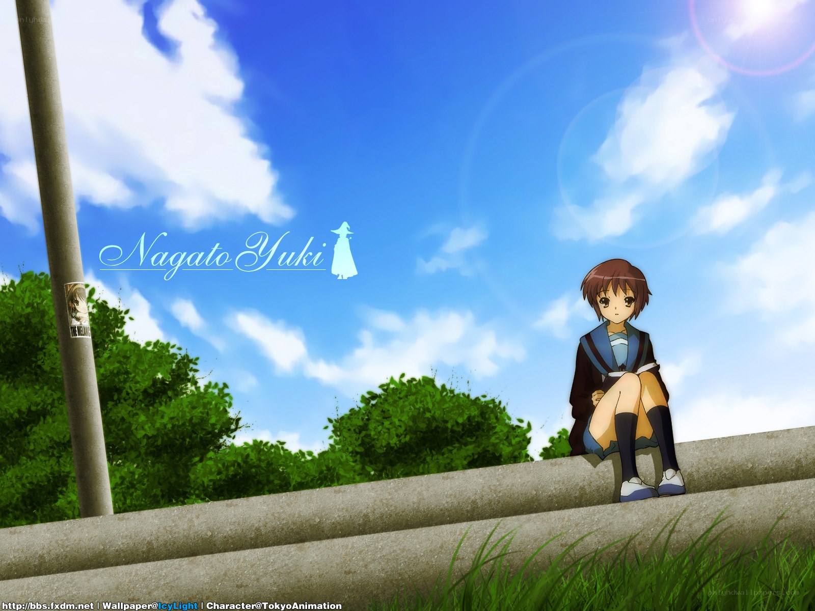 Nagato Yuki sitting on a wall
