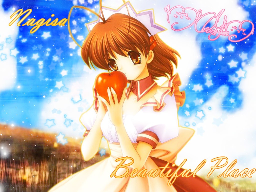 Nagisa holding an apple