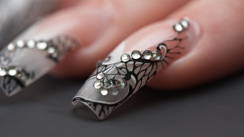 nail art with rhinestones