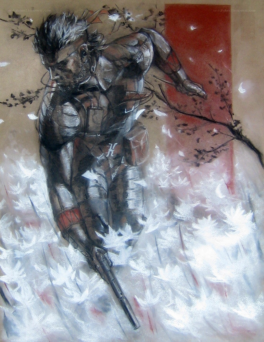 Naked soldier in white field
