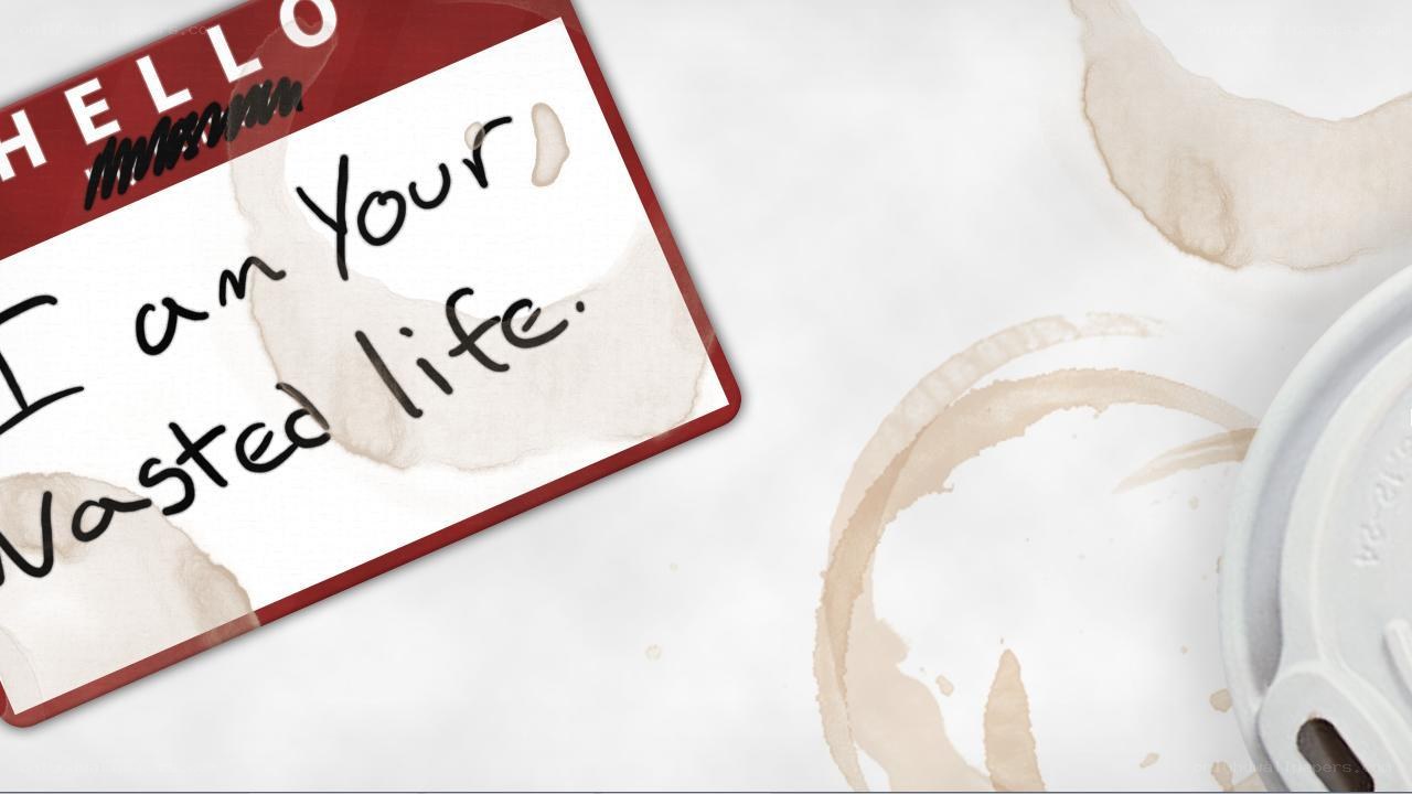 name tag with coffee stains