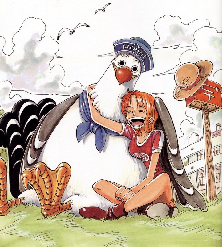 Nami hugging a seagull