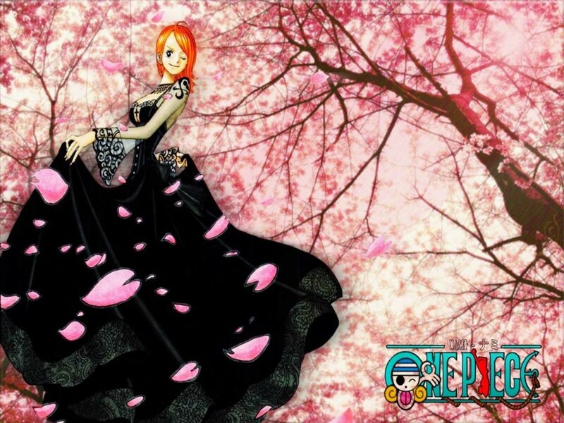 Nami in a black dress