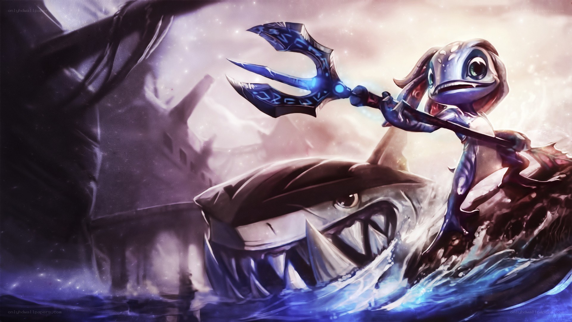 Nami riding a shark