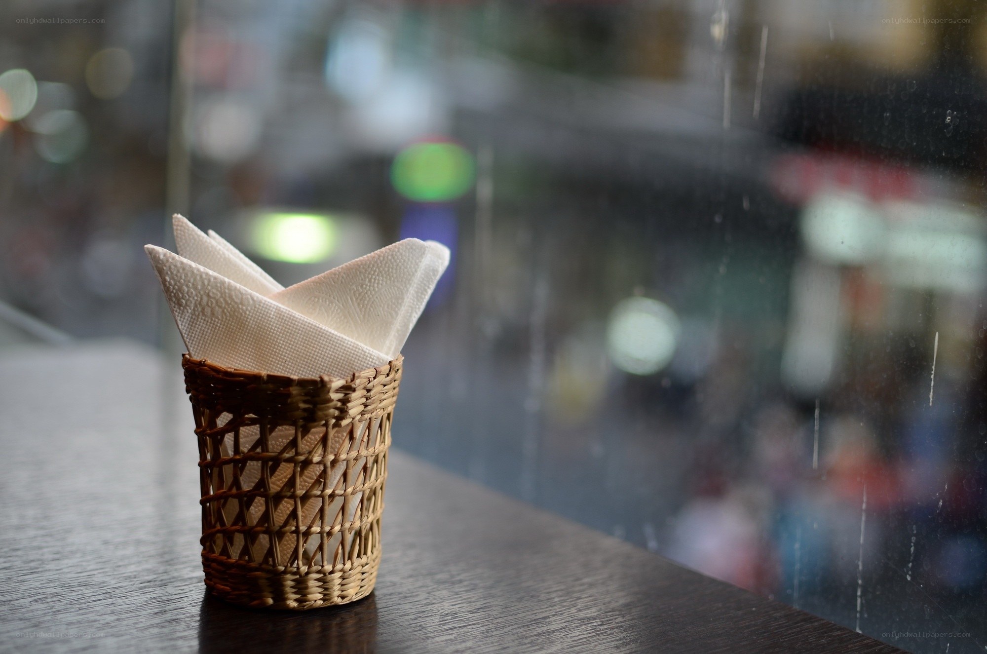 Napkins in a basket by window