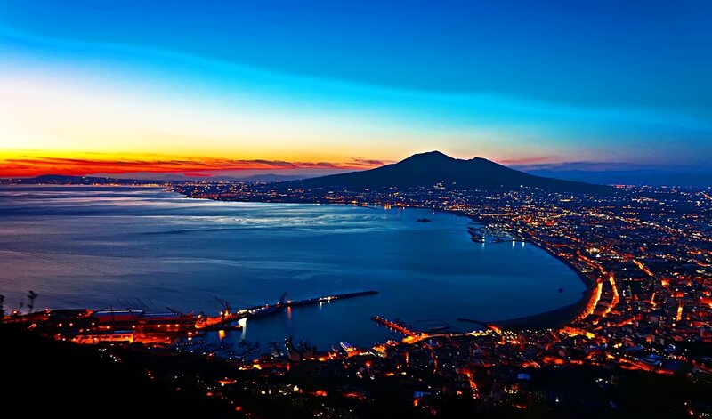 Naples Cityscape at Dusk — Blue, Dramatic