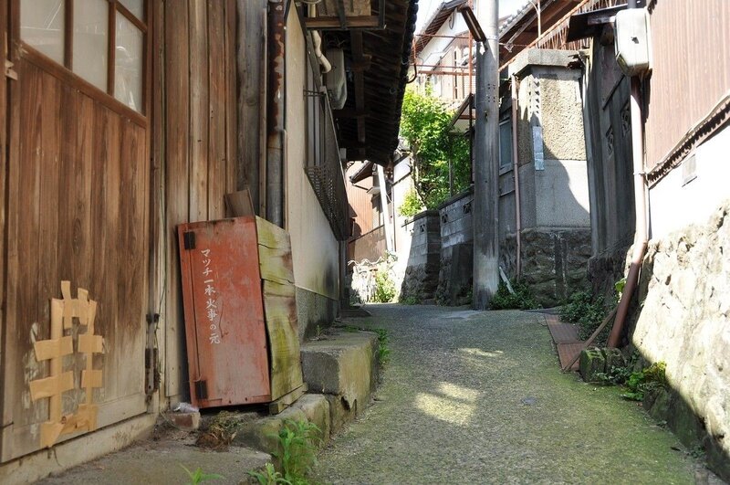 Narrow alley in a traditional Japanese town