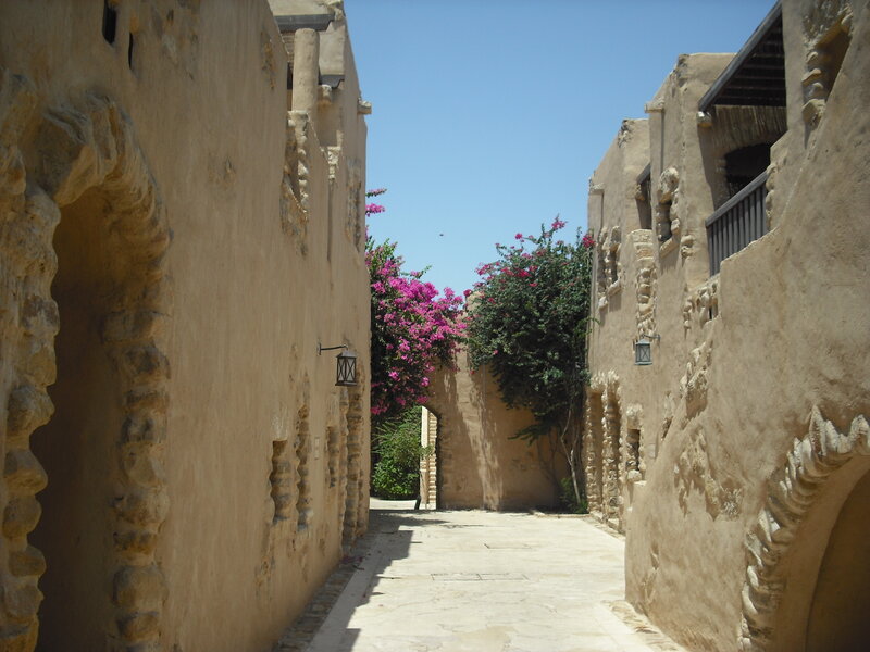 Narrow Alley with Bougainvillea