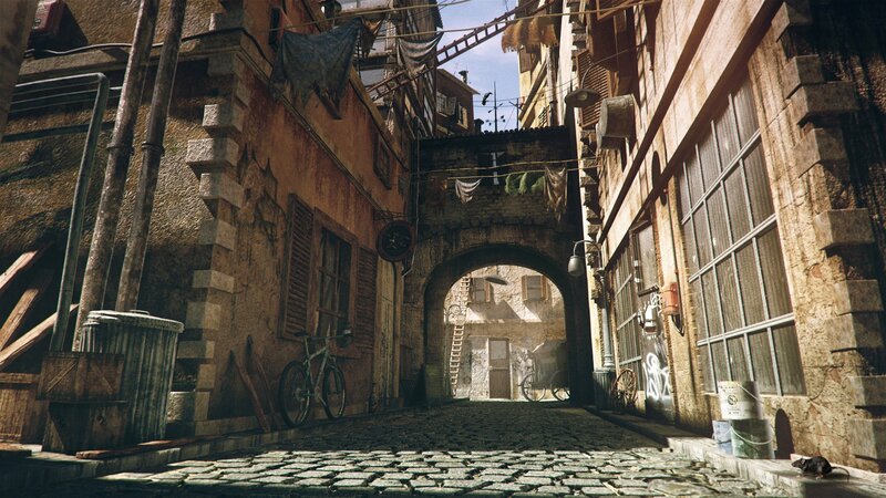 narrow alley with cobblestones