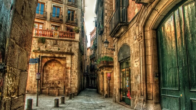 Narrow Alley with Stone Buildings — Brown