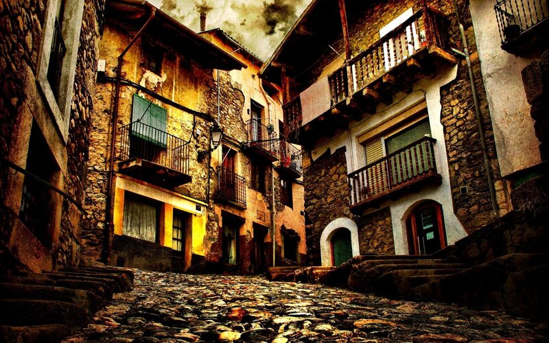 narrow cobblestone street in old town