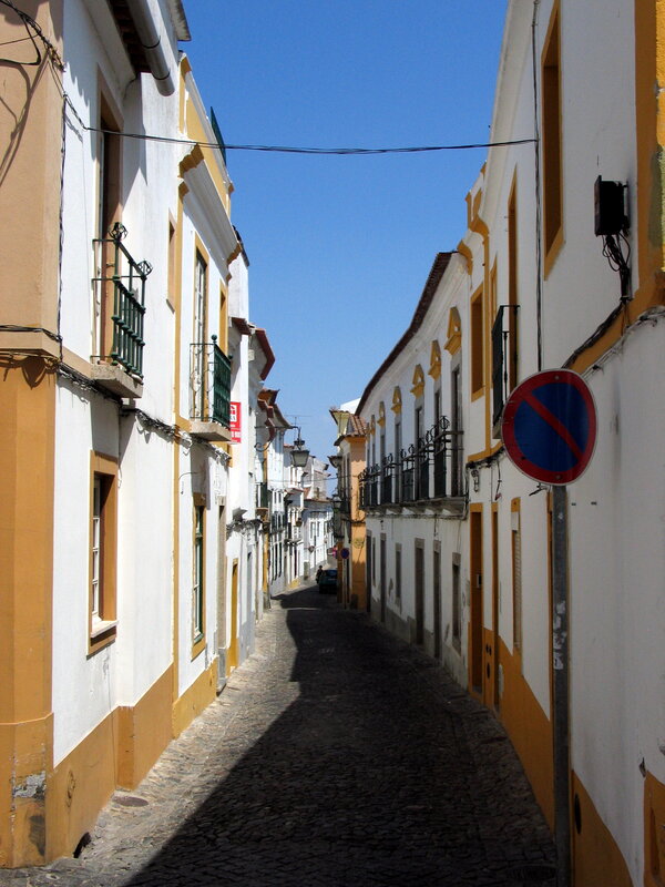 Narrow cobblestone street in Portugal