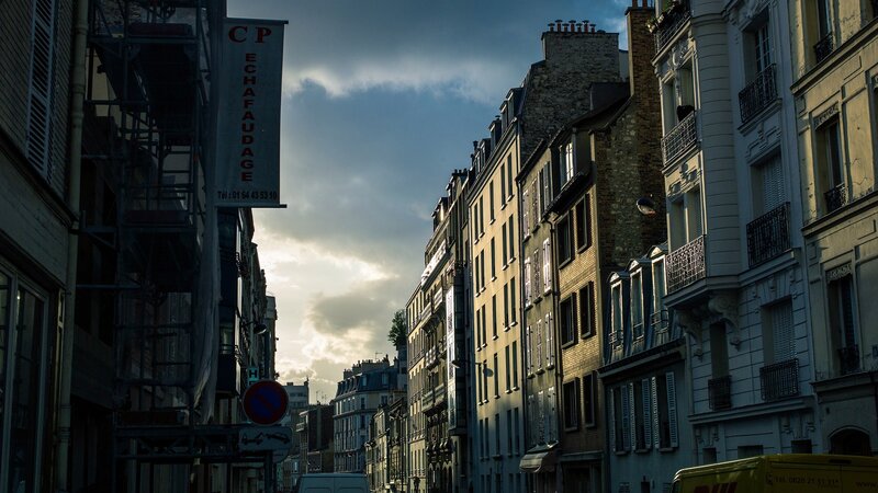 Narrow Street with Buildings — Gray